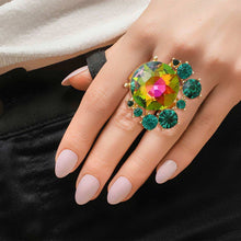 Load image into Gallery viewer, Gold Round Pink Green Crystals Ring
