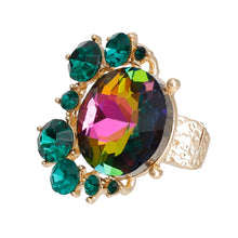 Load image into Gallery viewer, Gold Round Pink Green Crystals Ring
