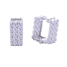 Load image into Gallery viewer, 14K White Gold Rattan Square Huggie Hoops
