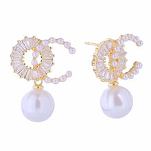 Load image into Gallery viewer, 14K Gold CZ Drop Pearl Earrings

