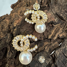 Load image into Gallery viewer, 14K Gold CZ Drop Pearl Earrings
