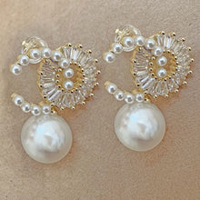 Load image into Gallery viewer, 14K Gold CZ Drop Pearl Earrings
