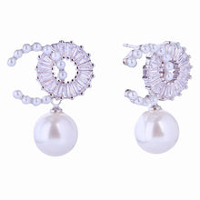 Load image into Gallery viewer, 14K White Gold CZ Drop Pearl Earrings
