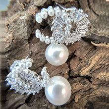 Load image into Gallery viewer, 14K White Gold CZ Drop Pearl Earrings
