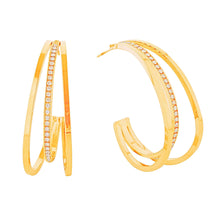 Load image into Gallery viewer, Hoop 14K Gold Medium Triple Earrings Women
