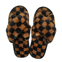 Load image into Gallery viewer, Medium Brown Checkered Fur Slippers

