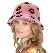 Load image into Gallery viewer, Pink Floral Faux Fur Bucket Hat
