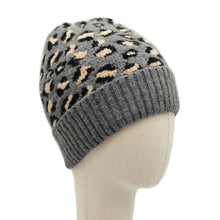 Load image into Gallery viewer, Gray Leopard Cuff Beanie
