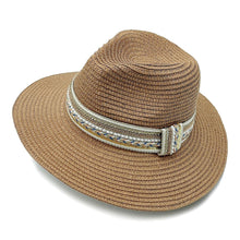 Load image into Gallery viewer, Camel Pearl Embellished Panama Hat
