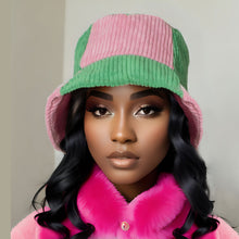Load image into Gallery viewer, Bucket Hat Corduroy Pink and Green Hat for Women
