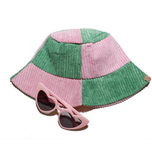 Load image into Gallery viewer, Bucket Hat Corduroy Pink and Green Hat for Women
