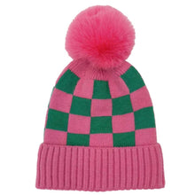 Load image into Gallery viewer, Pink Green Checkerboard Beanie
