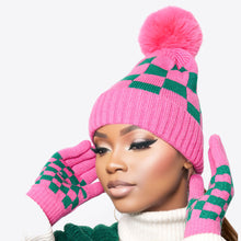 Load image into Gallery viewer, Pink Green Checkerboard Beanie
