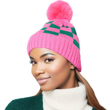 Load image into Gallery viewer, Pink Green Checkerboard Beanie
