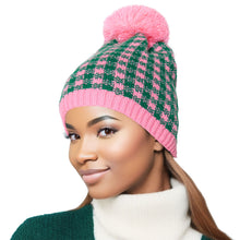 Load image into Gallery viewer, Pink Green Checkered Beanie
