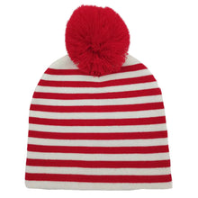 Load image into Gallery viewer, Red White Stripe Pom Beanie
