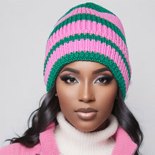 Load image into Gallery viewer, Pink Green Stripe Knit Beanie
