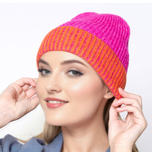 Load image into Gallery viewer, Beanie Fuchsia Two Tone Cuffed Hat for Women
