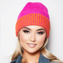 Load image into Gallery viewer, Beanie Fuchsia Two Tone Cuffed Hat for Women

