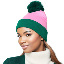 Load image into Gallery viewer, Pink with Green Cuff Beanie
