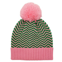 Load image into Gallery viewer, Pink Green Zig-Zag Beanie
