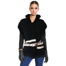 Load image into Gallery viewer, Black Hooded Stripe Knit Kimono
