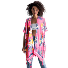 Load image into Gallery viewer, Fuchsia Tropical Floral Tassel Kimono
