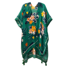 Load image into Gallery viewer, Green Tropical Floral Tassel Kimono
