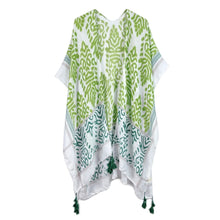 Load image into Gallery viewer, Green Damask Print Tassel Kimono
