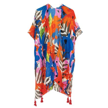 Load image into Gallery viewer, Blue Floral Watercolor Tassel Kimono

