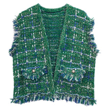 Load image into Gallery viewer, Silver Threaded Festive Tweed Green Vest for Women
