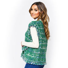 Load image into Gallery viewer, Silver Threaded Festive Tweed Green Vest for Women

