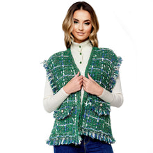 Load image into Gallery viewer, Silver Threaded Festive Tweed Green Vest for Women
