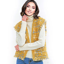 Load image into Gallery viewer, Gold Threaded Plaid Tweed Mustard Vest for Women

