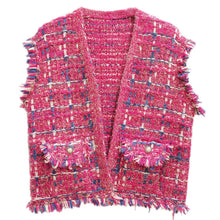 Load image into Gallery viewer, Silver Threaded Vest Plaid Tweed Pink Vest for Women
