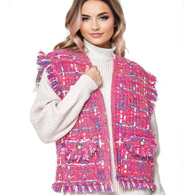 Load image into Gallery viewer, Silver Threaded Vest Plaid Tweed Pink Vest for Women
