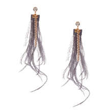 Load image into Gallery viewer, Gray Feather Shoulder Duster Earrings
