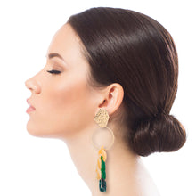 Load image into Gallery viewer, Green Link and Gold Drop Earrings
