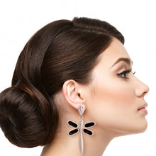 Load image into Gallery viewer, Silver Crystal Dragonfly Earrings
