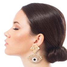 Load image into Gallery viewer, White Evil Eye Rhinestone Earrings
