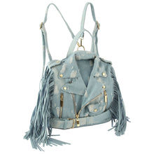 Load image into Gallery viewer, Denim Moto Fringe Backpack

