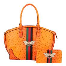 Load image into Gallery viewer, Bright Orange Ostrich Croc Bee Bag Set
