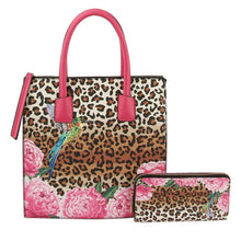 Load image into Gallery viewer, Fuchsia Leopard and Floral Bird Tote Set
