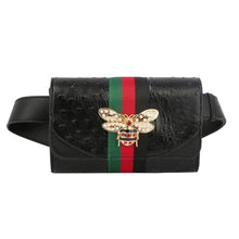 Load image into Gallery viewer, Stripe Black Ostrich Belt Bag
