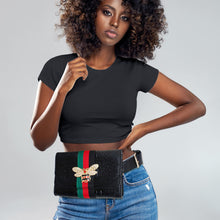 Load image into Gallery viewer, Stripe Black Ostrich Belt Bag
