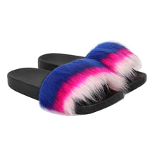 Load image into Gallery viewer, Size 9 Fur Blue Gradient Slides
