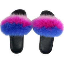 Load image into Gallery viewer, Size 9 Fur Blue Gradient Slides
