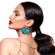 Load image into Gallery viewer, Turquoise Leather Elephant Drop Earrings
