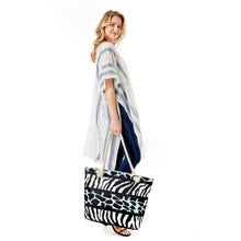 Load image into Gallery viewer, White and Aqua Animal Print Beach Tote
