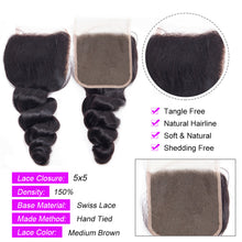 Load image into Gallery viewer, Brazilian Loose Wave 5×5 Lace Closure 10A Grade Virgin Human Hair
